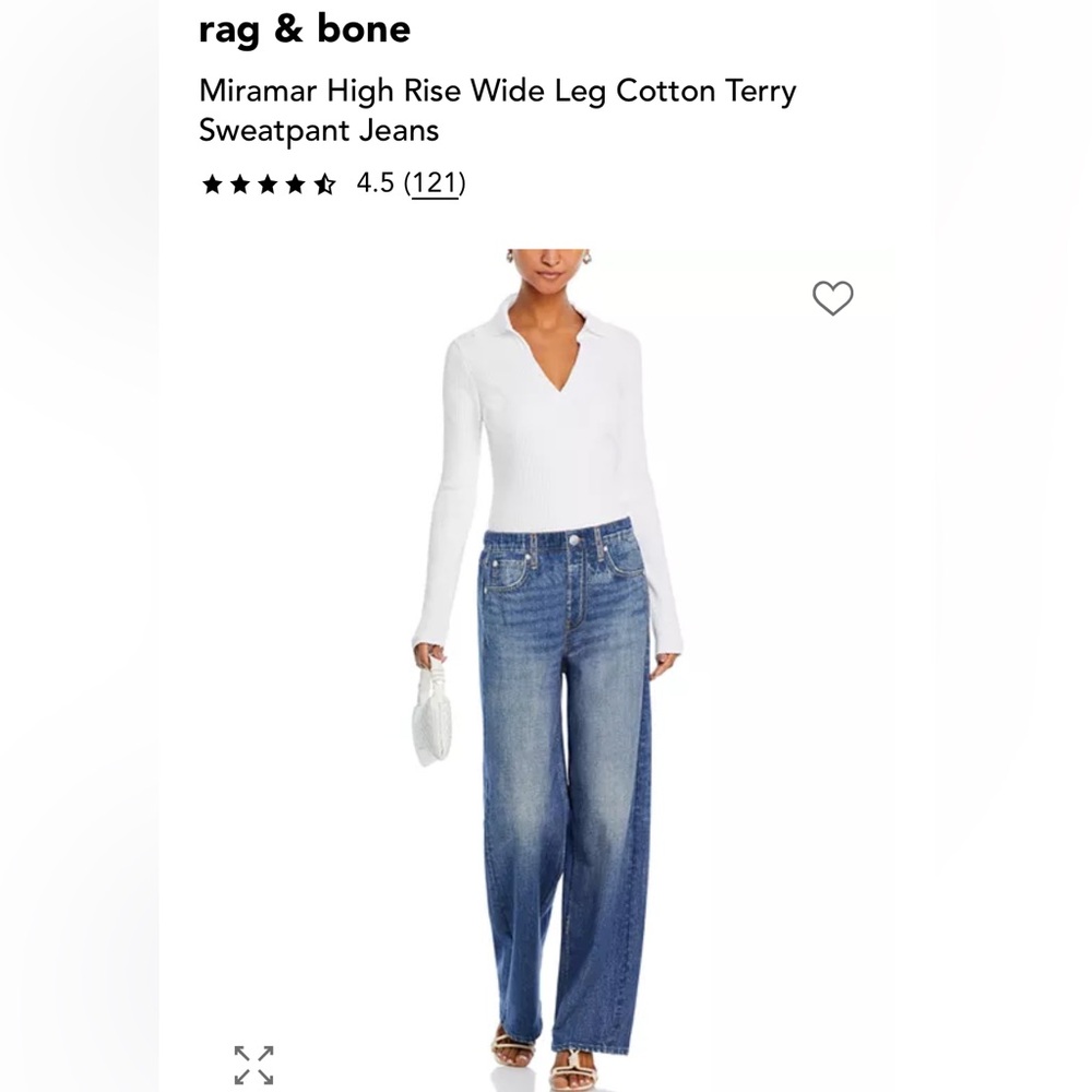 Rag & Bone Miramar High Rise Wide Leg Cotton Terry Sweatpant Jeans SIZE SMALL